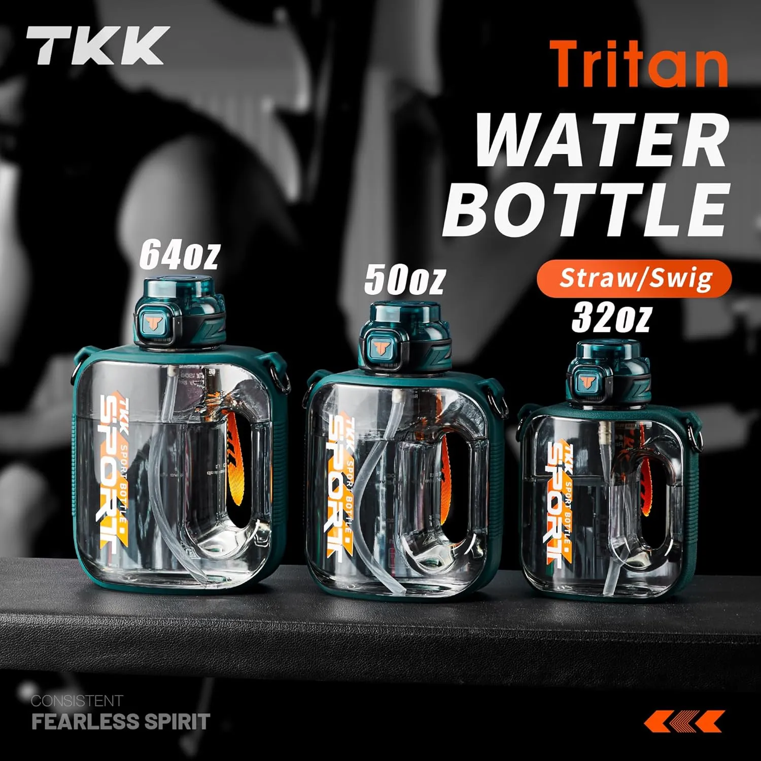 TKK Half Gallon Water Bottle Jug with Straw Large Capacity Plastic Water Bottle Dishwasher Safe 1/2 Gallon 50 Oz Water Bottle Jug BPA Free Tritan for Gym Yoga Travel Camping Outdoor