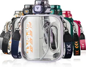 TKK Half Gallon Water Bottle Jug with Straw Large Capacity Plastic Water Bottle Dishwasher Safe 1/2 Gallon 50 Oz Water Bottle Jug BPA Free Tritan for Gym Yoga Travel Camping Outdoor