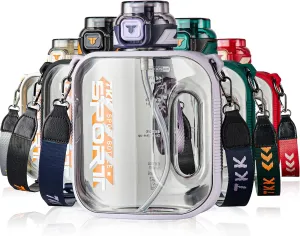 TKK Half Gallon Water Bottle Jug with Straw Large Capacity Plastic Water Bottle Dishwasher Safe 1/2 Gallon 64 Oz Water Bottle Jug BPA Free Tritan for Gym Yoga Travel Camping Outdoor Purple
