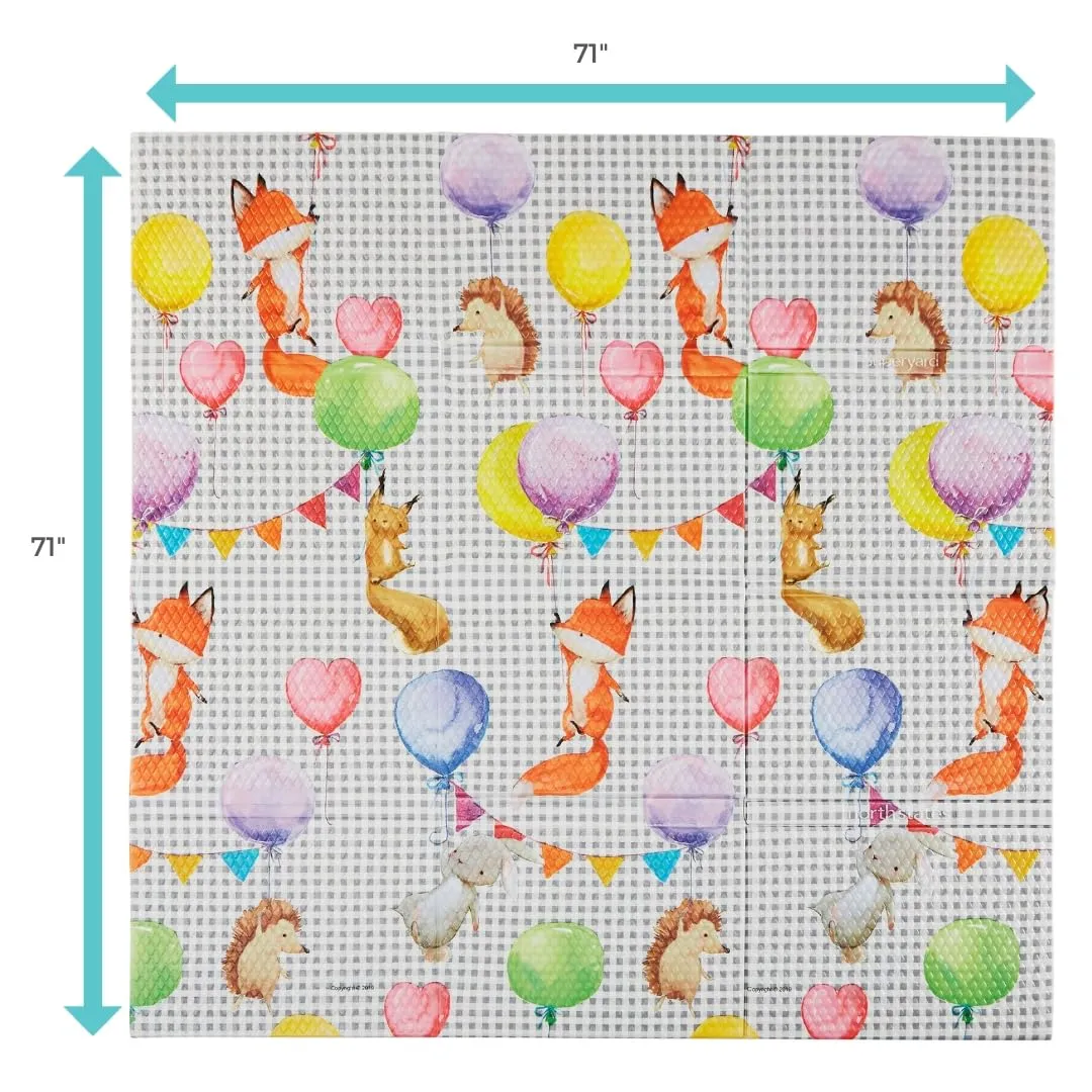 Toddleroo by North States 71" x 71" Foldable Balloon Ride Padded Play Mat. Extra Large Foam Baby Play Mats for Floor, Waterproof Tummy Time Mat for Indoor & Outdoor Use