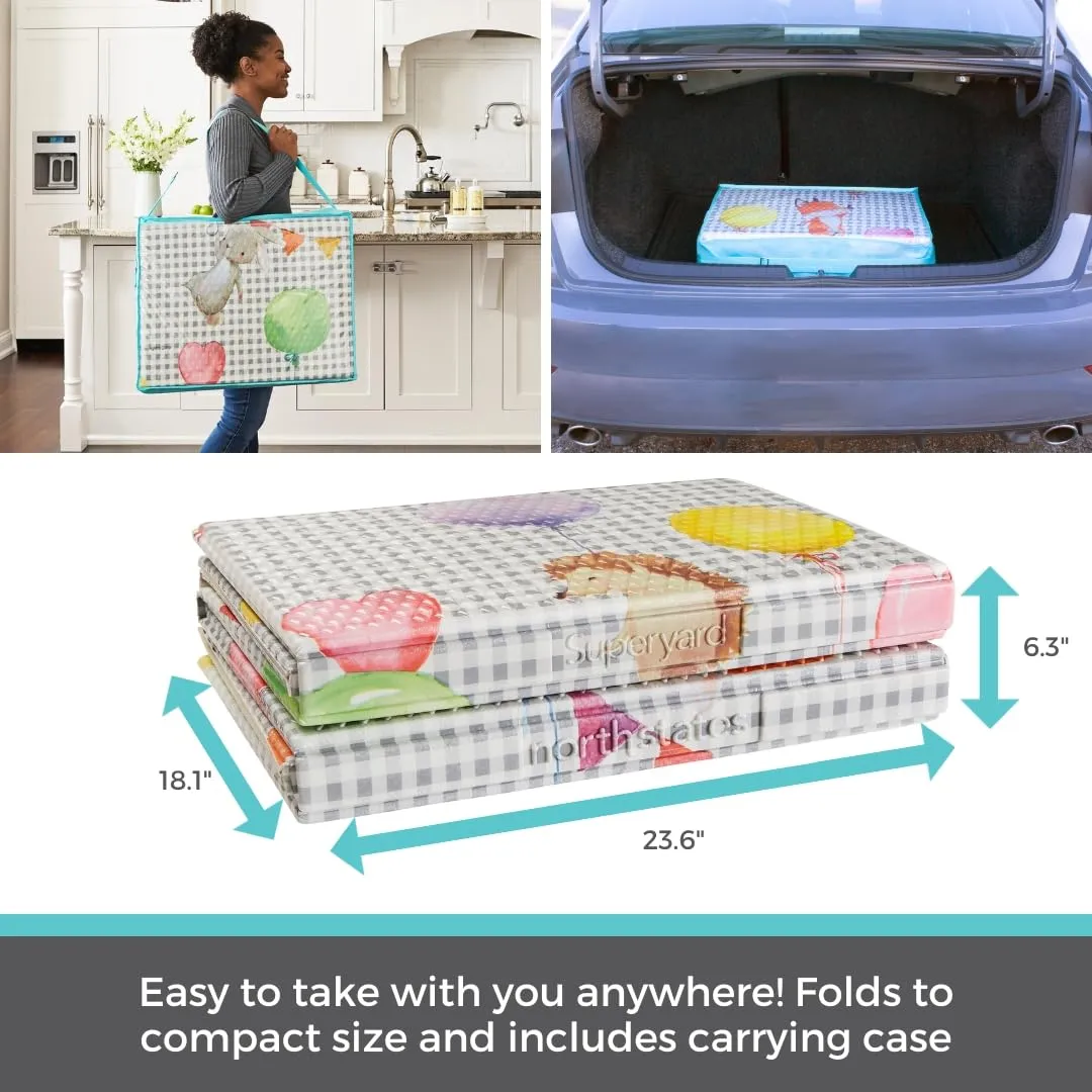 Toddleroo by North States 71" x 71" Foldable Balloon Ride Padded Play Mat. Extra Large Foam Baby Play Mats for Floor, Waterproof Tummy Time Mat for Indoor & Outdoor Use