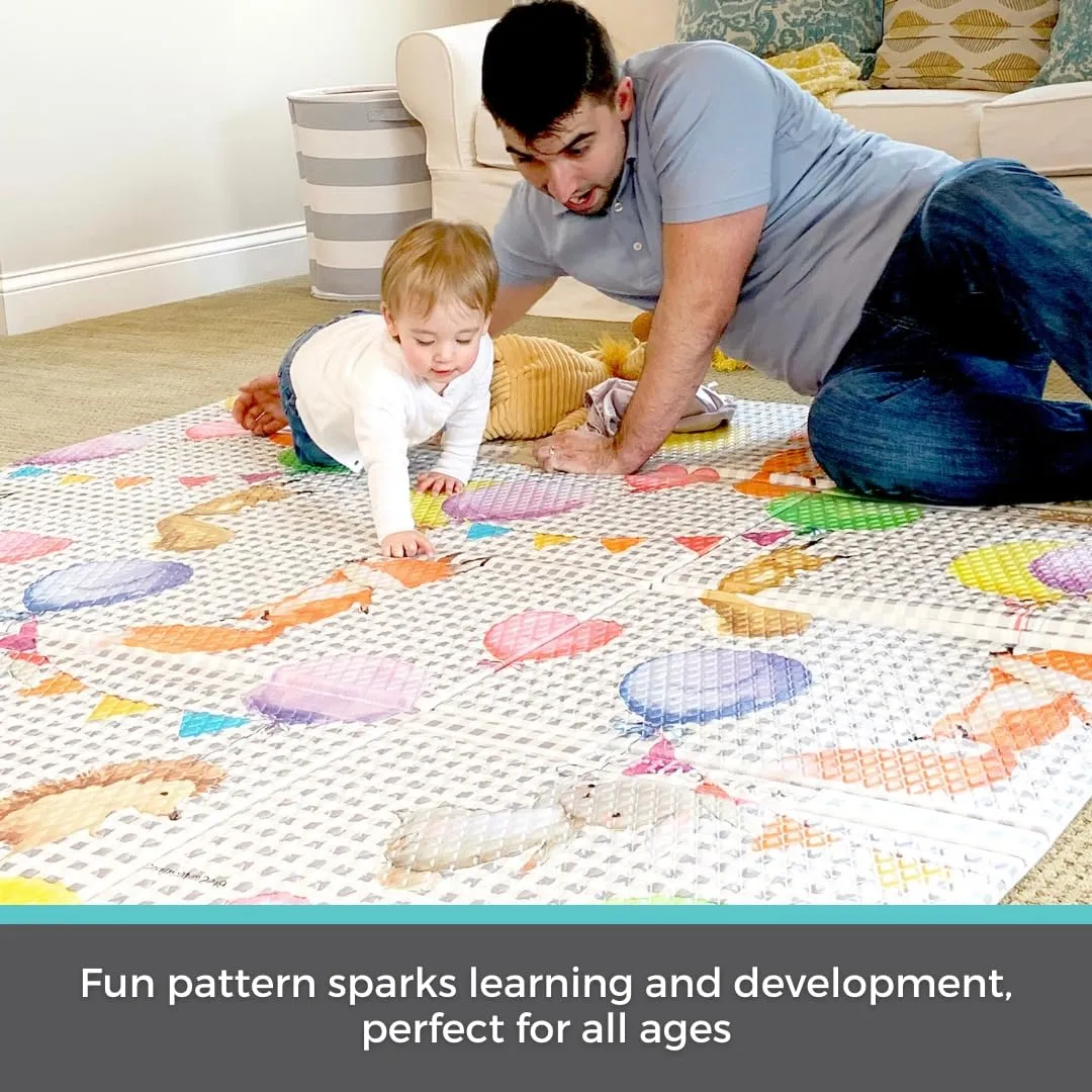 Toddleroo by North States 71" x 71" Foldable Balloon Ride Padded Play Mat. Extra Large Foam Baby Play Mats for Floor, Waterproof Tummy Time Mat for Indoor & Outdoor Use