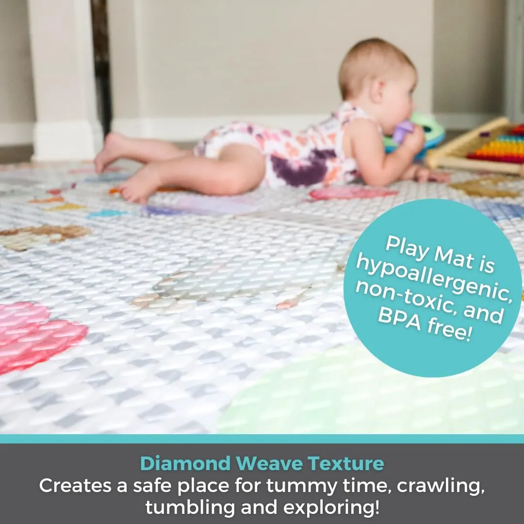 Toddleroo by North States 71" x 71" Foldable Balloon Ride Padded Play Mat. Extra Large Foam Baby Play Mats for Floor, Waterproof Tummy Time Mat for Indoor & Outdoor Use