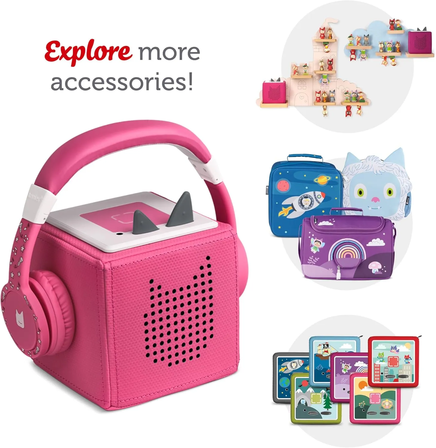 Tonies Foldable Wired Headphones for Kids - Comfortably Designed to fit On-Ear - Works with Toniebox and All 3.5mm Devices - Pink