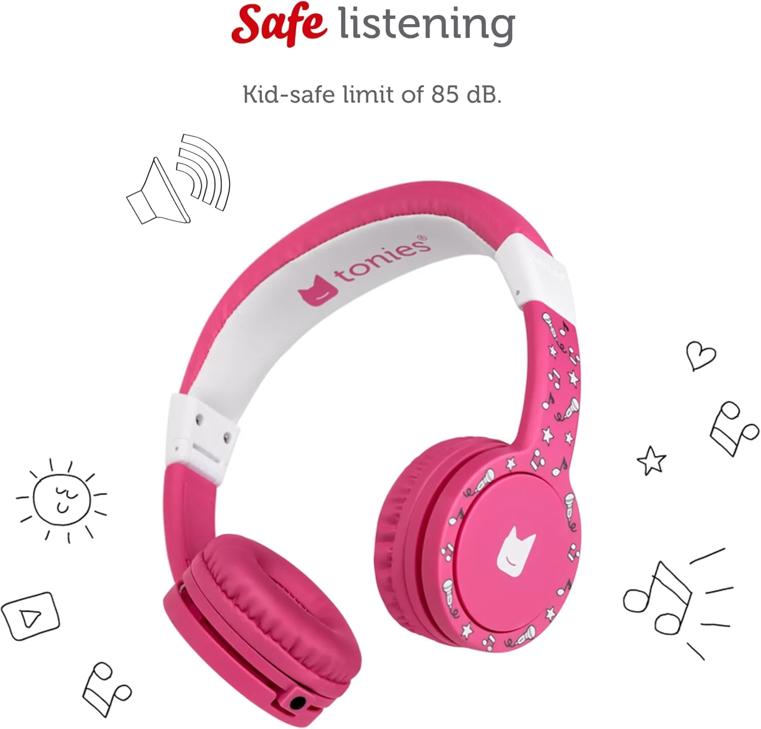 Tonies Foldable Wired Headphones for Kids - Comfortably Designed to fit On-Ear - Works with Toniebox and All 3.5mm Devices - Pink