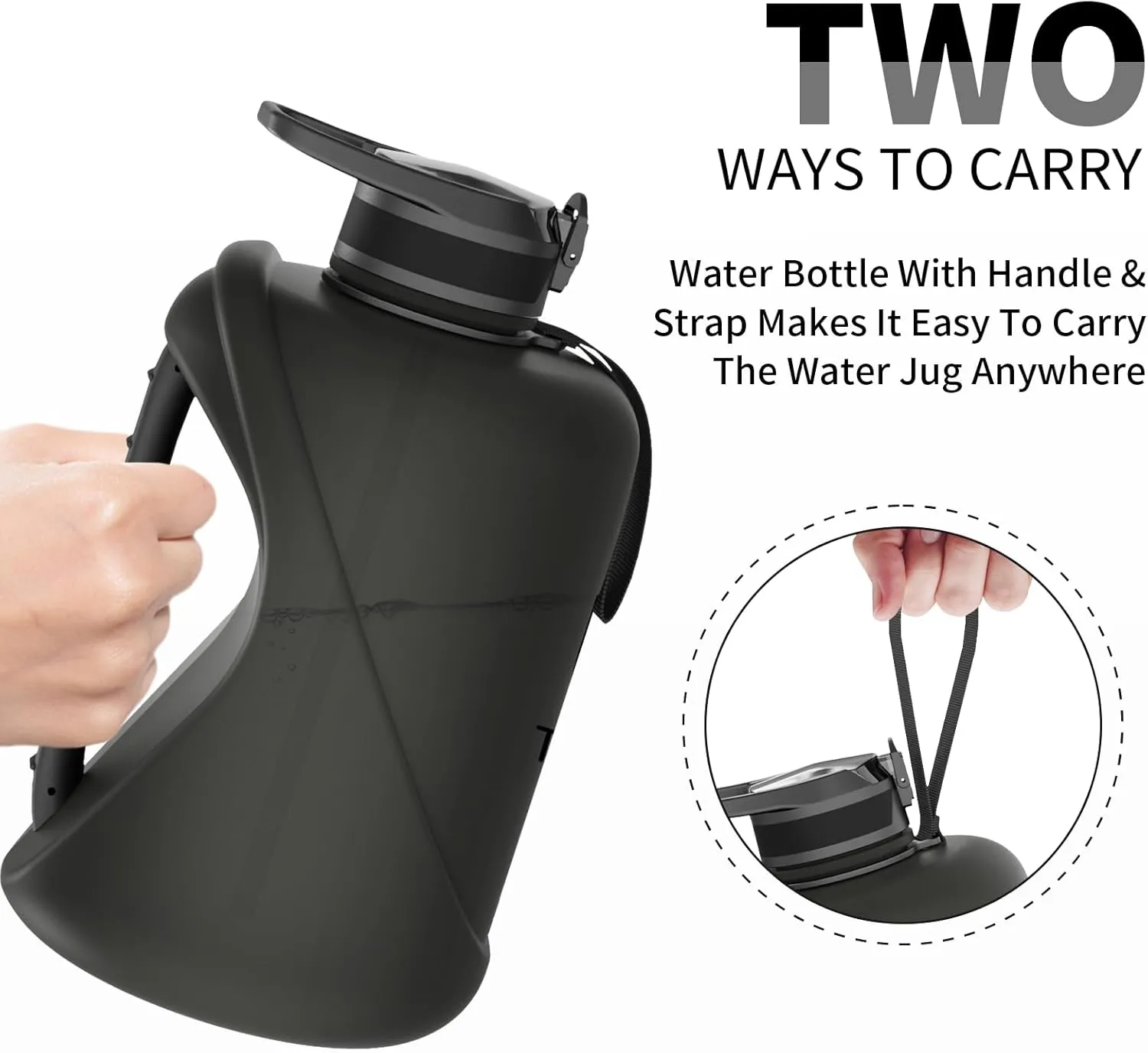 TOOFEEL 1 gallon water bottle - 128 oz water bottle with Straw & Chug Lid - BPA Free Big Water Bottle with Handle - Gym Water Bottle - Black