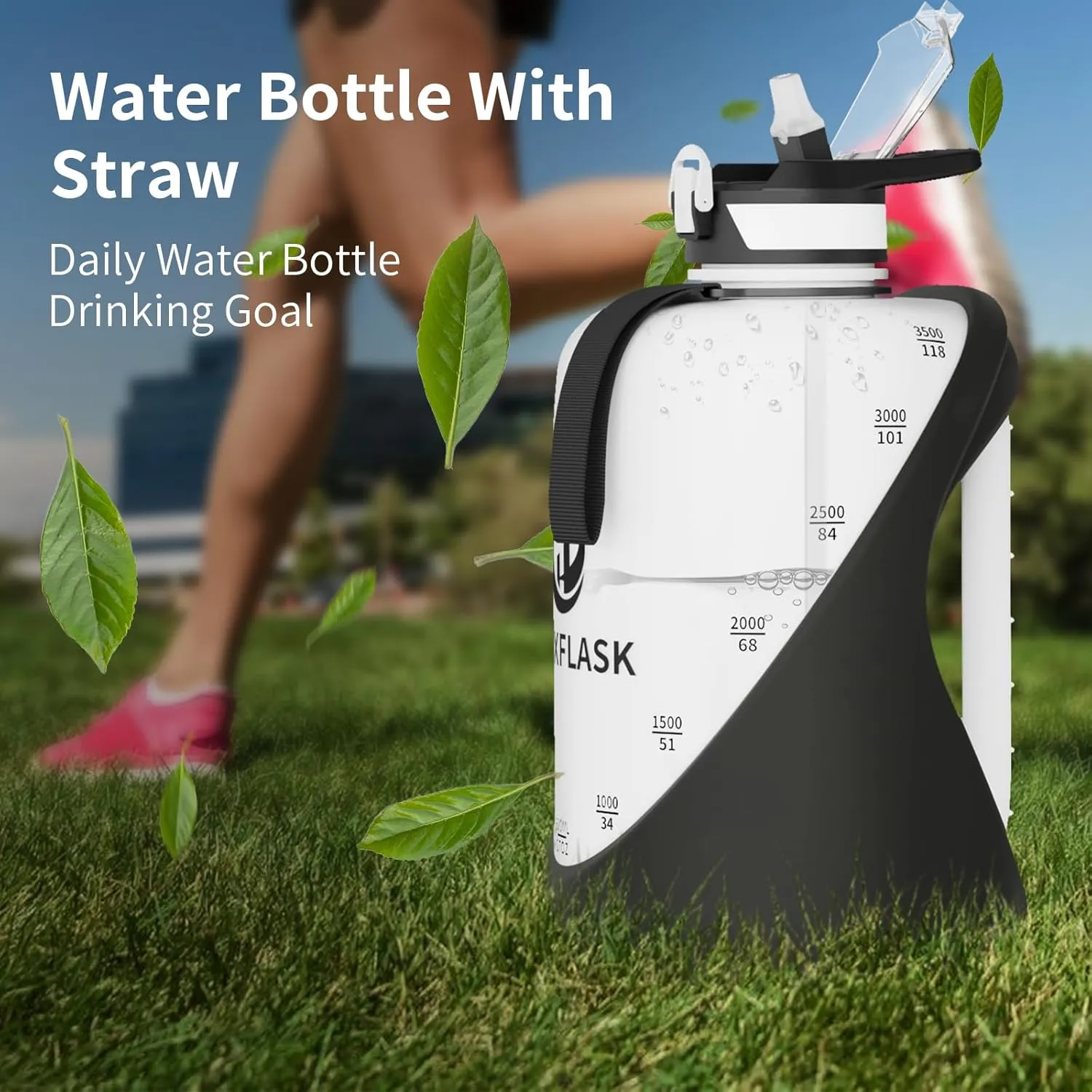 TOOFEEL 1 Gallon Water Bottle with Straw,2 Lids BPA Free Big Water Bottle for Fitness Gym Camping (128 Ounces, Black and White)