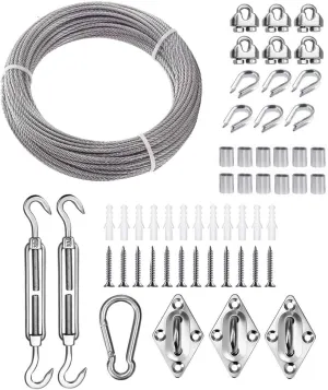 TooTaci Sun Shade Hardware Kit Triangle, T316 Stainless Steel Shade Sail Hardware Kit 6 Inch with 50ft Steel Cable, Marine Grade Sun Shade Sail Harware Kit for Outdoor Canopy Triangle