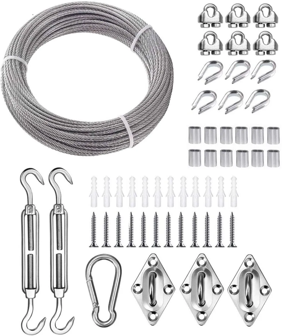 TooTaci Sun Shade Hardware Kit Triangle, T316 Stainless Steel Shade Sail Hardware Kit 6 Inch with 50ft Steel Cable, Marine Grade Sun Shade Sail Harware Kit for Outdoor Canopy Triangle