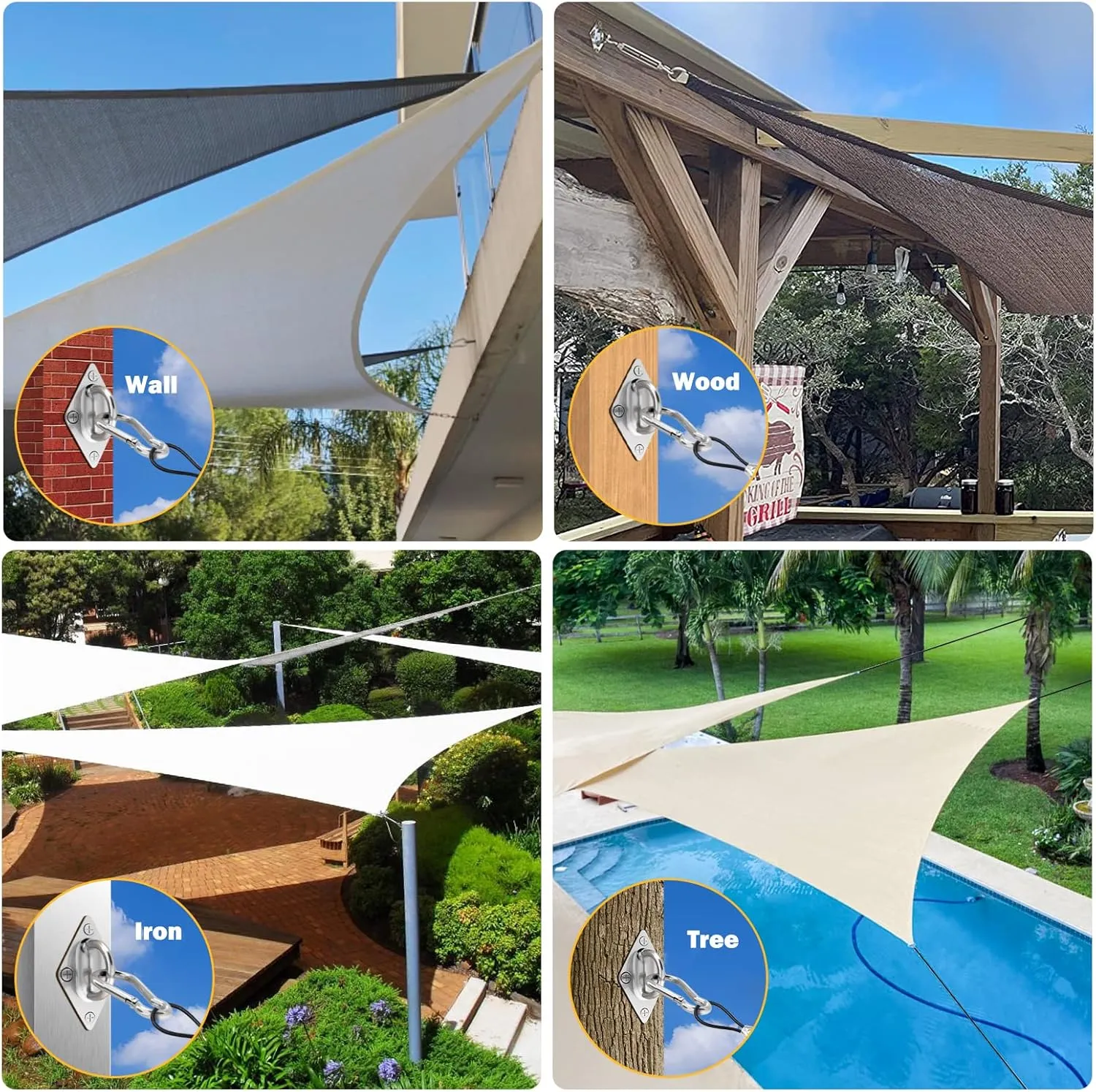 TooTaci Sun Shade Hardware Kit Triangle, T316 Stainless Steel Shade Sail Hardware Kit 6 Inch with 50ft Steel Cable, Marine Grade Sun Shade Sail Harware Kit for Outdoor Canopy Triangle
