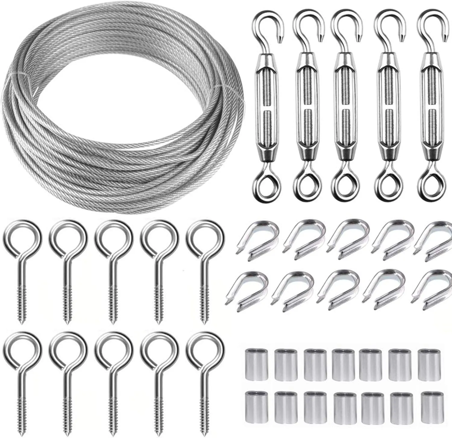 TooTaci Turnbuckle Wire Tensioner Kit, 100ft 1/16 Vinyl Coated Stainless Steel Cable with M5 Turnbuckles for Cables Wire Rope for Garden Trellis, String Light Hanging, Curtain