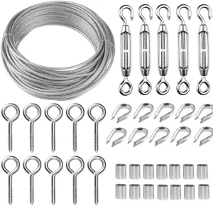 TooTaci Turnbuckle Wire Tensioner Kit, 100ft 1/16 Vinyl Coated Stainless Steel Cable with M5 Turnbuckles for Cables Wire Rope for Garden Trellis, String Light Hanging, Curtain