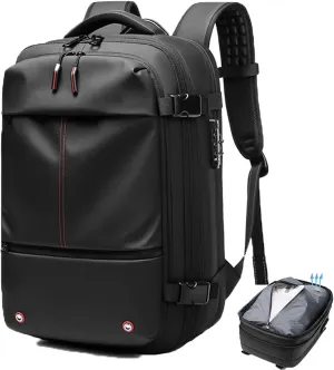 Transactione Backpack, Expandable Multifunctional Large Capacity Backpack, Waterproof Nylon Anti-Theft With Password Lock (Black)