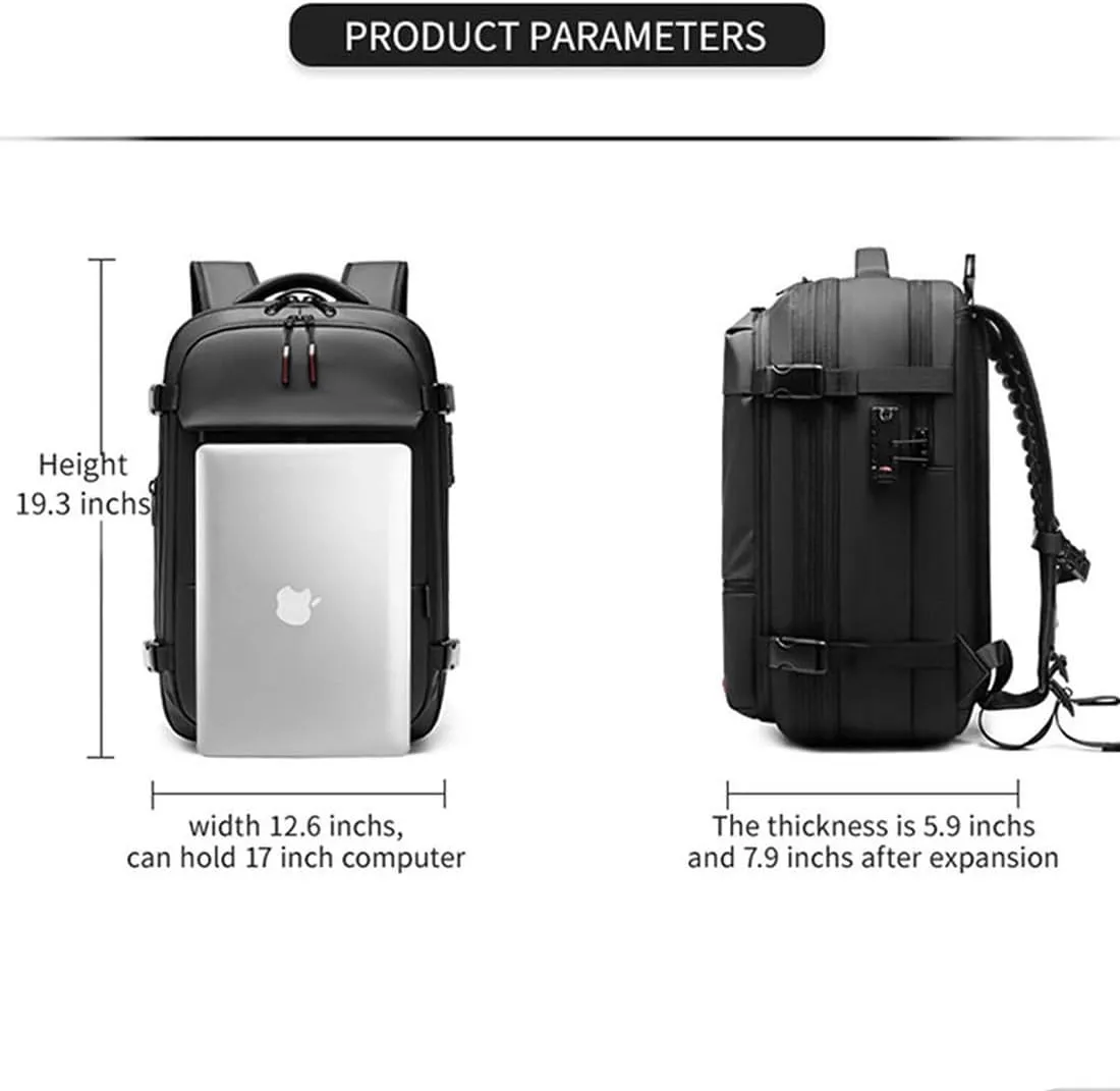 Transactione Backpack, Expandable Multifunctional Large Capacity Backpack, With Password Lock (Black-B Vacuum pump)
