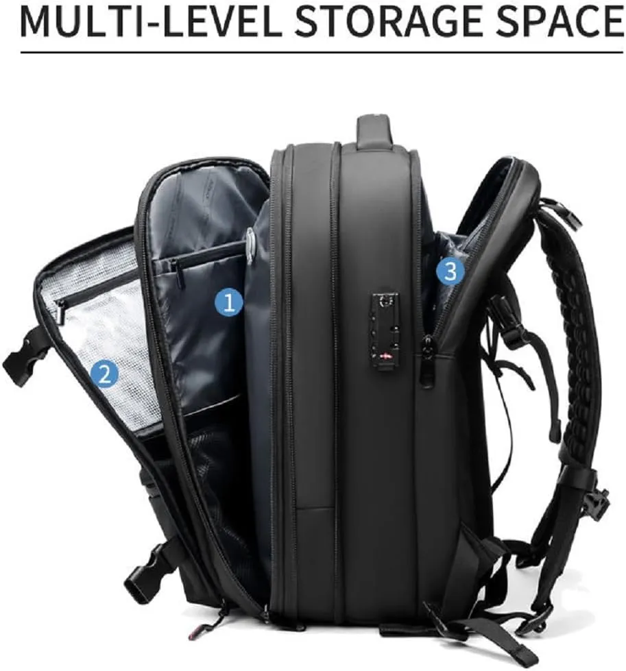 Transactione Backpack, Expandable Multifunctional Large Capacity Backpack, With Password Lock (Black-B Vacuum pump)
