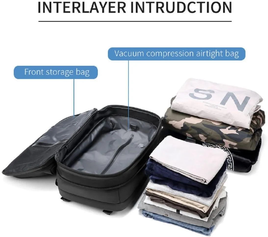 Transactione Backpack, Expandable Multifunctional Large Capacity Backpack, With Password Lock (Black-B Vacuum pump)