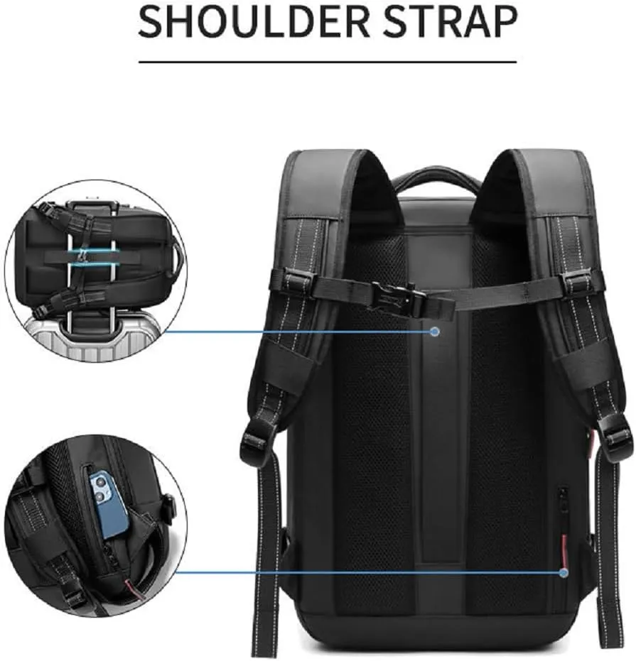 Transactione Backpack, Expandable Multifunctional Large Capacity Backpack, With Password Lock (Black-B Vacuum pump)