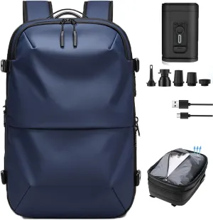 Transactione Backpack, Expandable Multifunctional Large Capacity Backpack, With Password Lock (Blue-B  Vacuum pump)