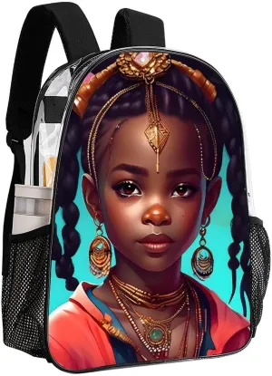 Transparent Daypack Backpack for Trekking Picnic Walking Cycling - Large Capacity Anti-Theft Multipurpose Shoulder Bag, Afro Women African American Black Women Art Casual Daypack