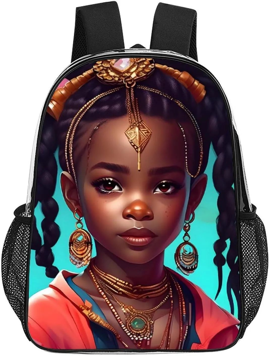 Transparent Daypack Backpack for Trekking Picnic Walking Cycling - Large Capacity Anti-Theft Multipurpose Shoulder Bag, Afro Women African American Black Women Art Casual Daypack