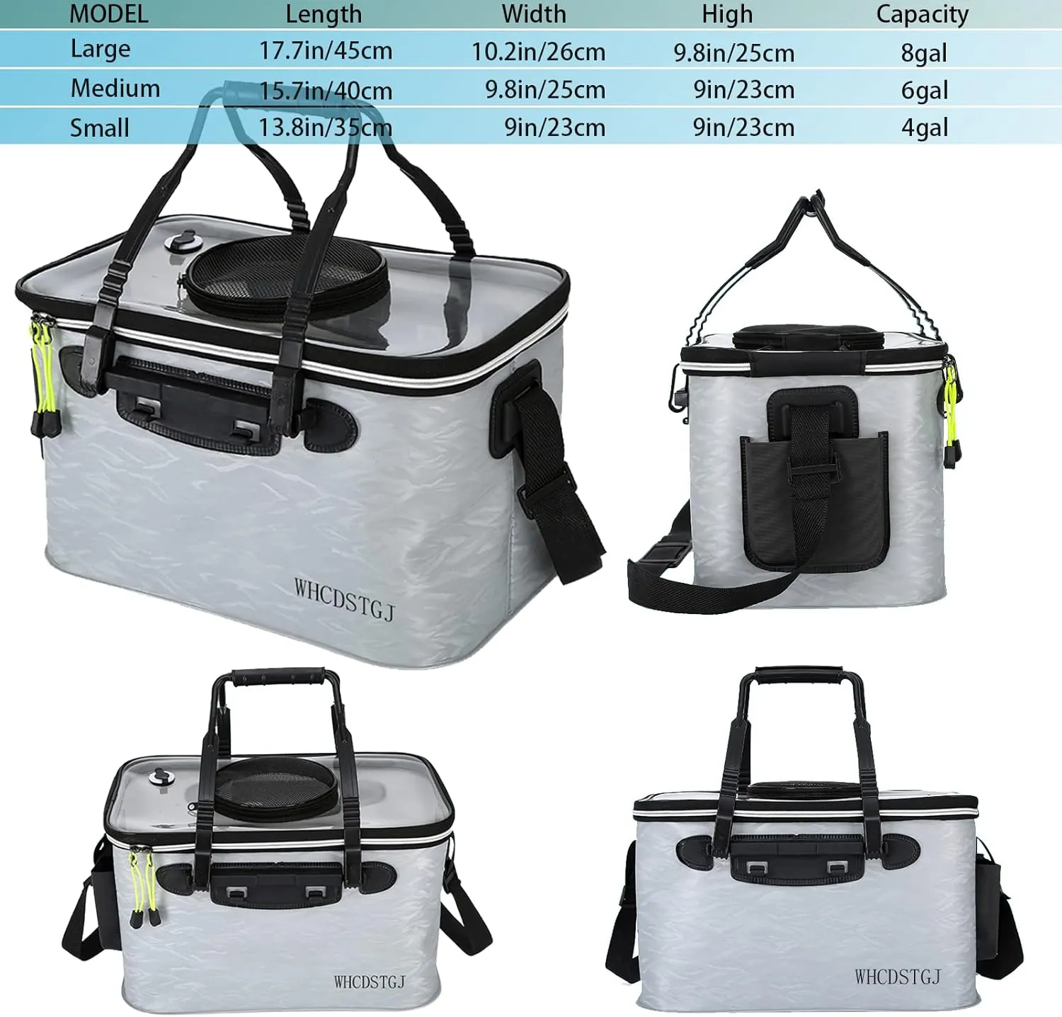 Transparent Lid Fishing Bucket, Portable Foldable Bait Bucket with Aeration Hole, Live Fish Storage. 6 gallons