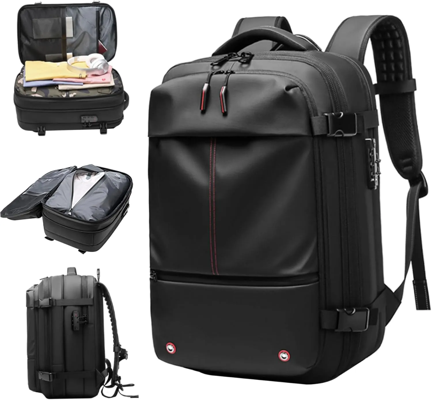 Travel Backpack for Men, Vacuum Backpack Travel 60L Expandable Multi-Pocket Waterproof Carry On Backpack with Lock Padded Breathable Zipper Closure Travel Backpack for Men, Travel Backpack