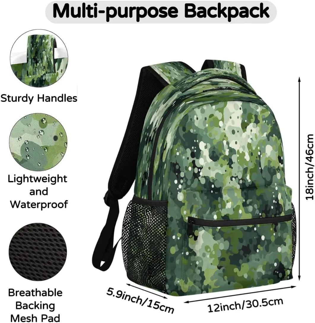 Travel Backpack for Women Men, Mysterious Green Geometric Mottles Lightweight Casual Daypack, Large 16 Inch Laptop Backpack for Travel & College