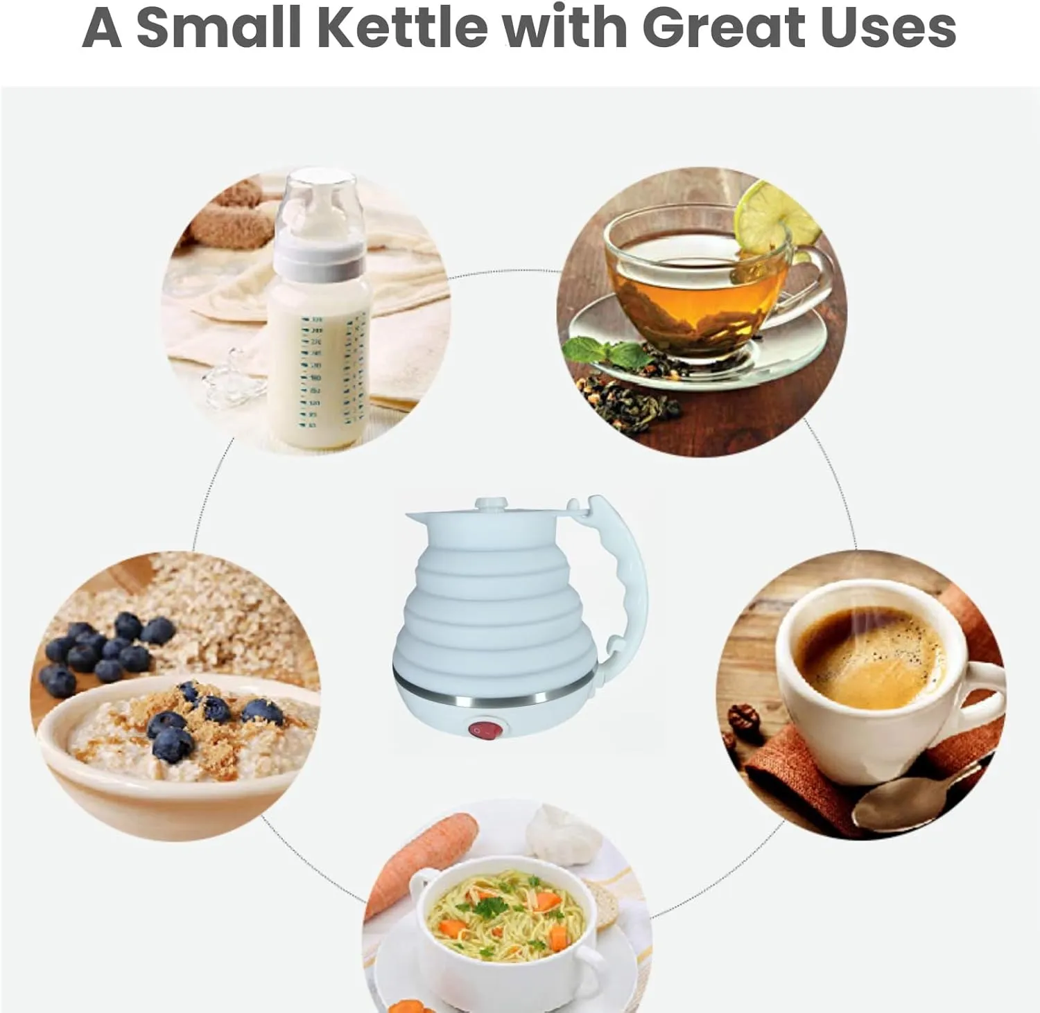 Travel Kettle Electric Collapsible, Portable Electric Kettle Silicone   Paperless Collapsible Coffee Dripper, Travel Pour Over Coffee Maker Single Cup, White