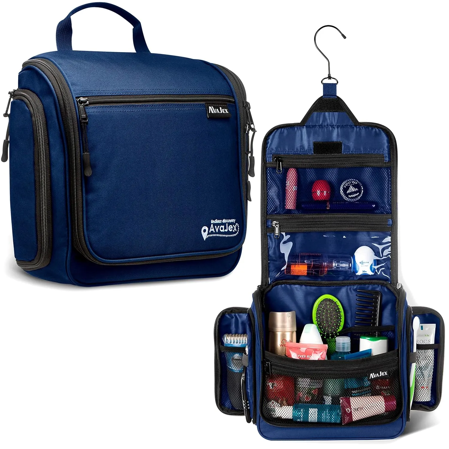 Travel Toiletry Bag for Men and Women - Large Hanging Toiletry Organizer - Waterproof Hygiene Bag with Metal XXL Swivel Hook, with YKK Zippers and 19 Compartments for Toiletries, Makeup, Cosmetics