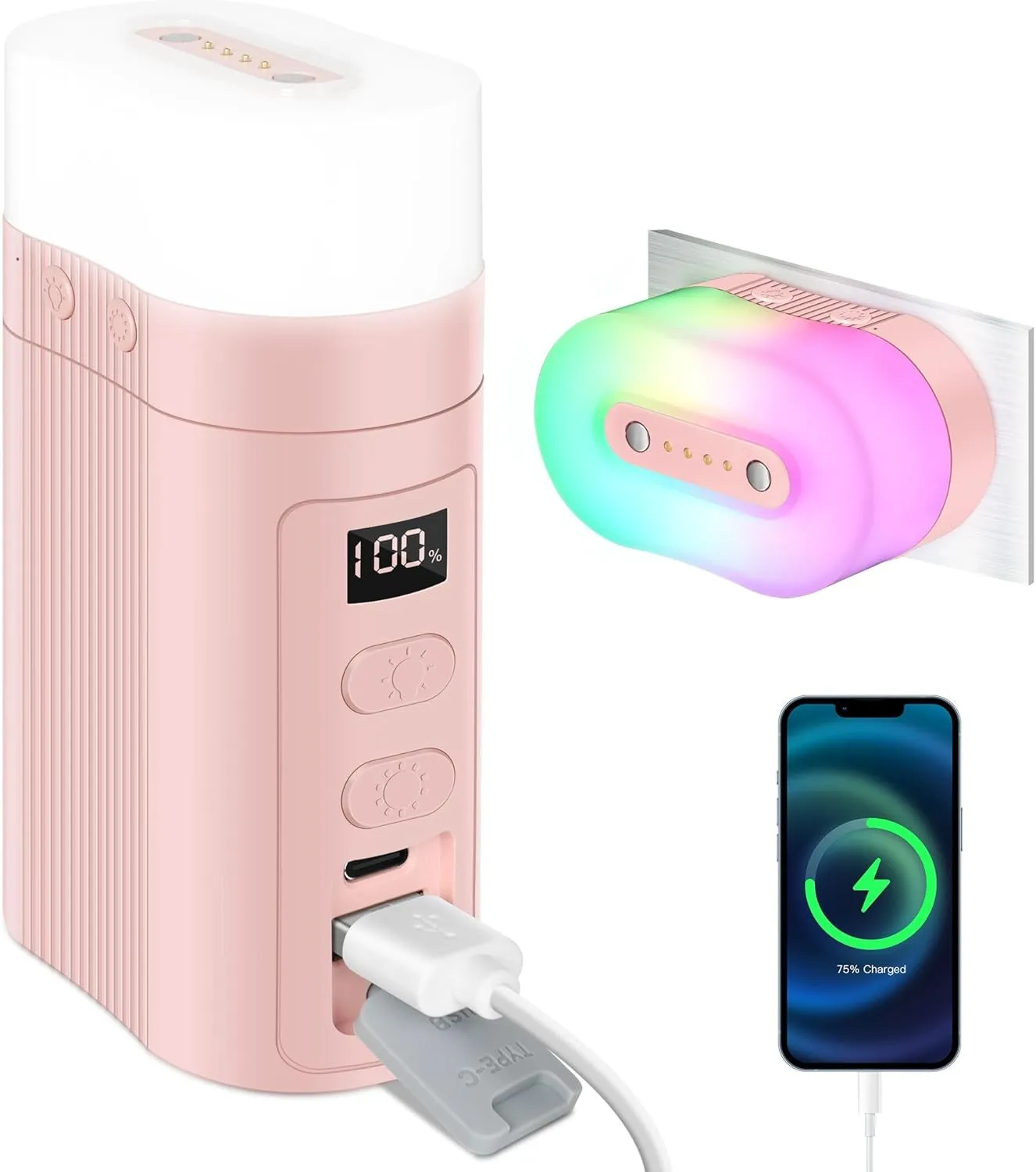 TRELC Portable Bedside Table Lamp, Dimmable Night Light with 8 RGB Colors & 3 Brightness, Rechargeable Desk Lamp, Disassembly Design & Magnetic Base, Power Bank, Ambient Light for Bedroom, Living Room