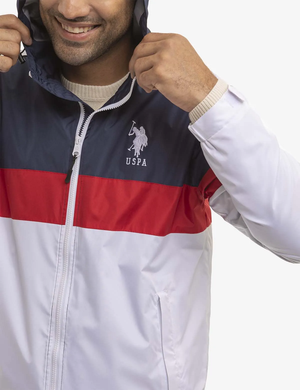 TRICOLOR HOODED WINDBREAKER