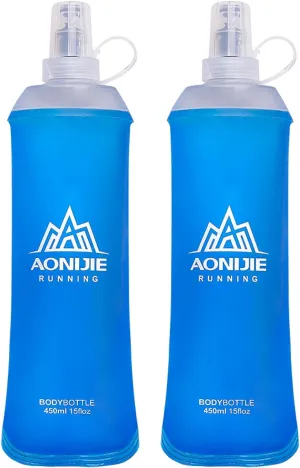 TRIWONDER TPU Soft Folding Water Bottles BPA-Free Collapsible Flask for Hydration Pack - Ideal for Running Hiking Cycling Climbing (450ml/15.22oz - Pack of 2)