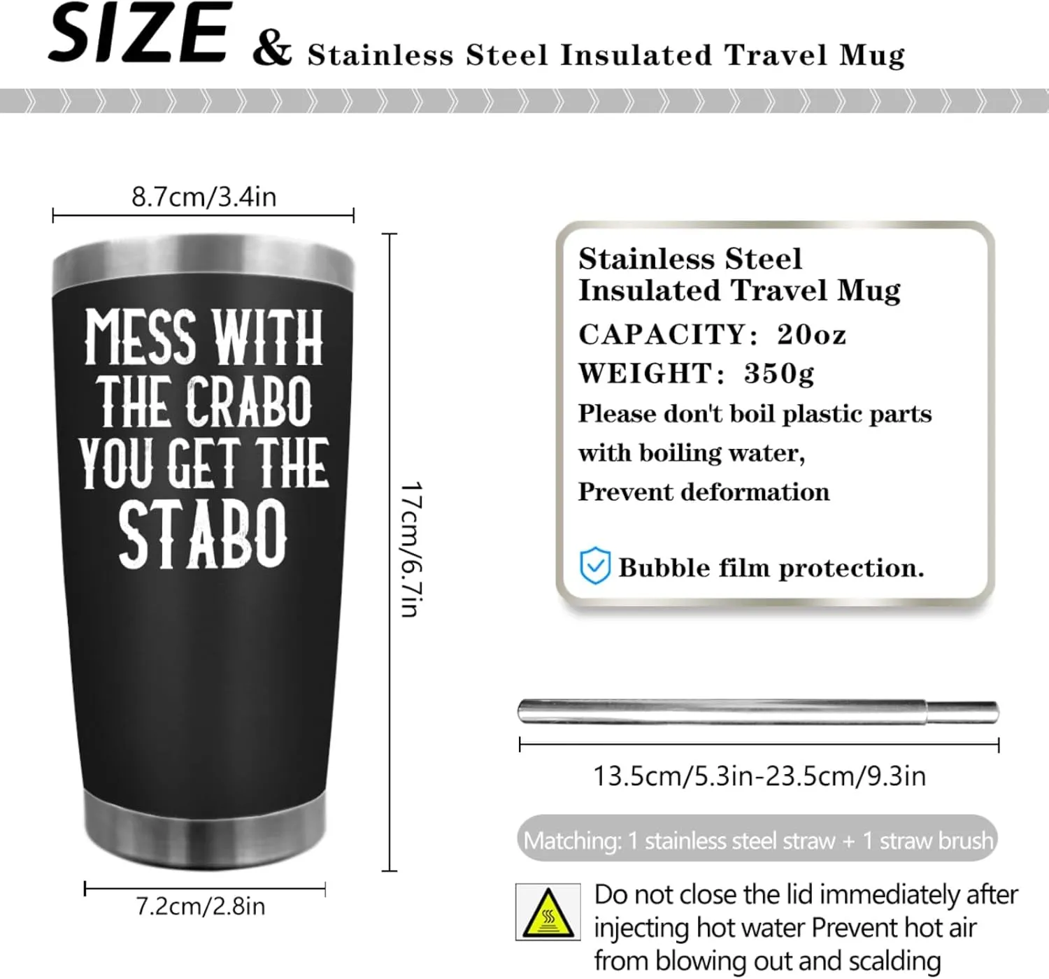 Tumbler Mess With The Crabo You Get The Stabo Tumbler Insulated for Hot and Cold Stainless Tumbler with Lids and Straws Birthday Gift for Daughter for Home