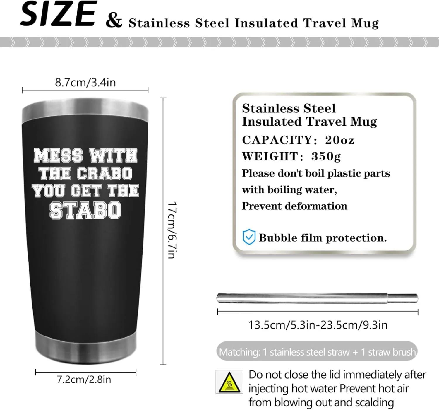 Tumbler Mess With The Crabo You Get The Stabo Tumbler Insulated for Hot and Cold Stainless Tumbler with Lids and Straws for Men for Home