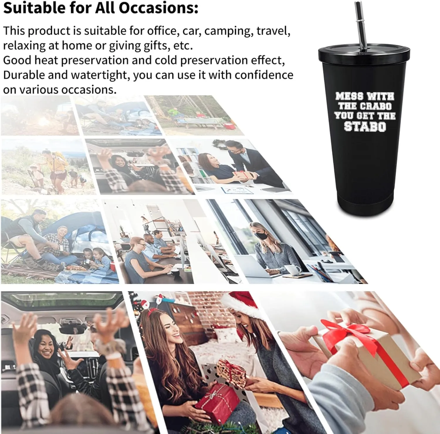 Tumbler Mess With The Crabo You Get The Stabo Tumbler Insulated for Hot and Cold Stainless Tumbler with Lids and Straws for Mom for Outdoor