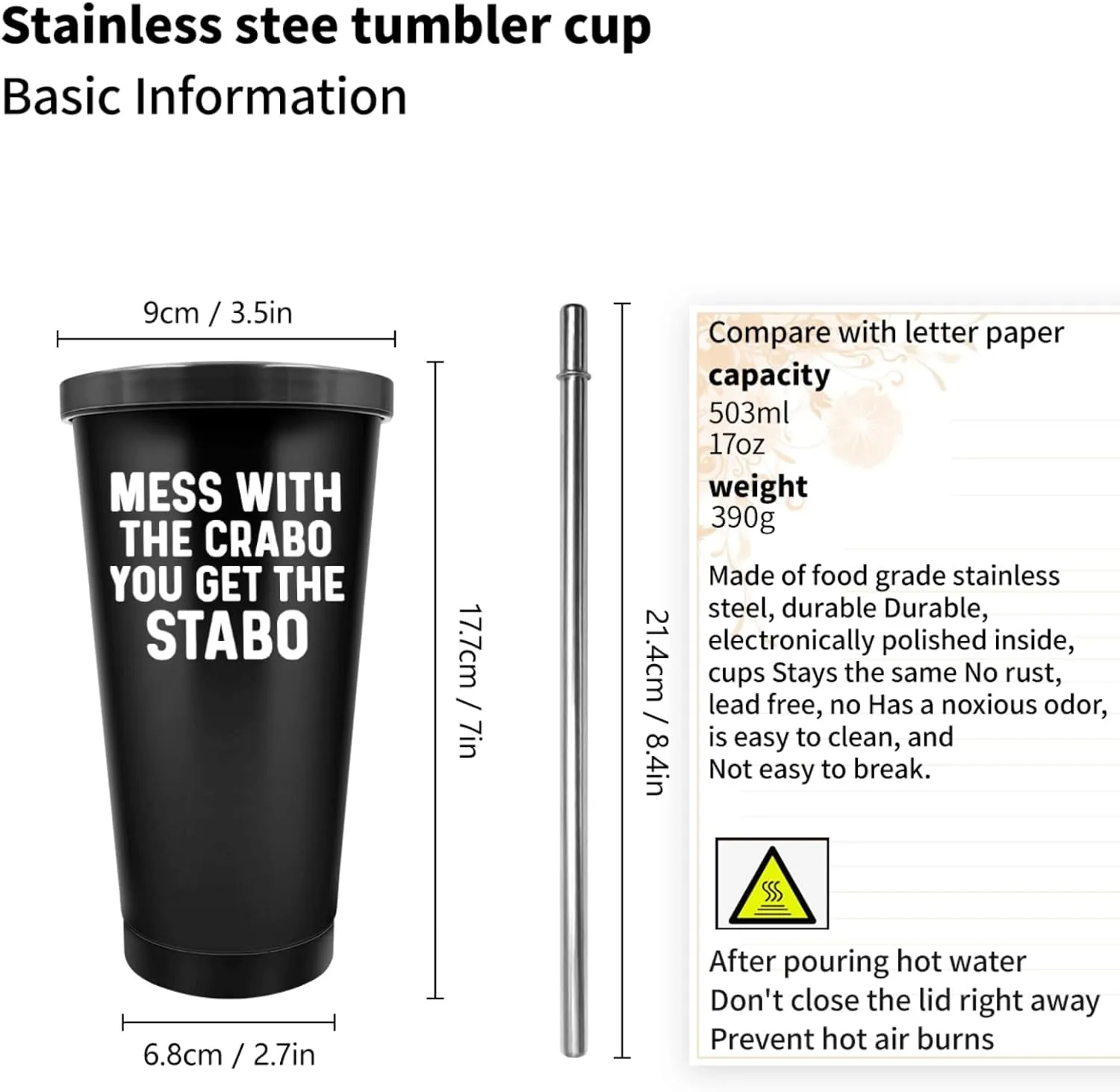 Tumbler Mess With The Crabo You Get The Stabo Tumbler Insulated Tumbler with Lids and Straws for Teacher for Outdoor