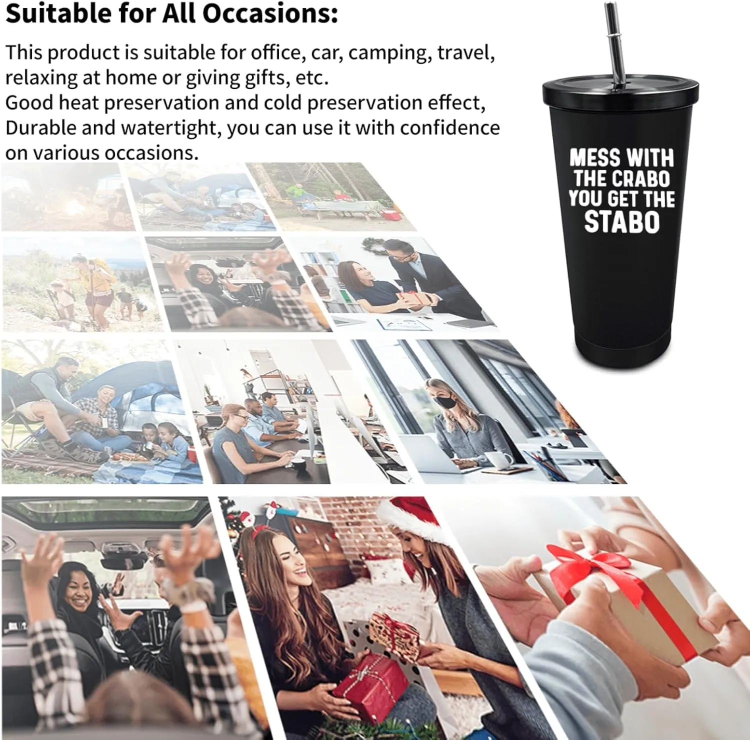 Tumbler Mess With The Crabo You Get The Stabo Tumbler Insulated Tumbler with Lids and Straws for Teacher for Outdoor