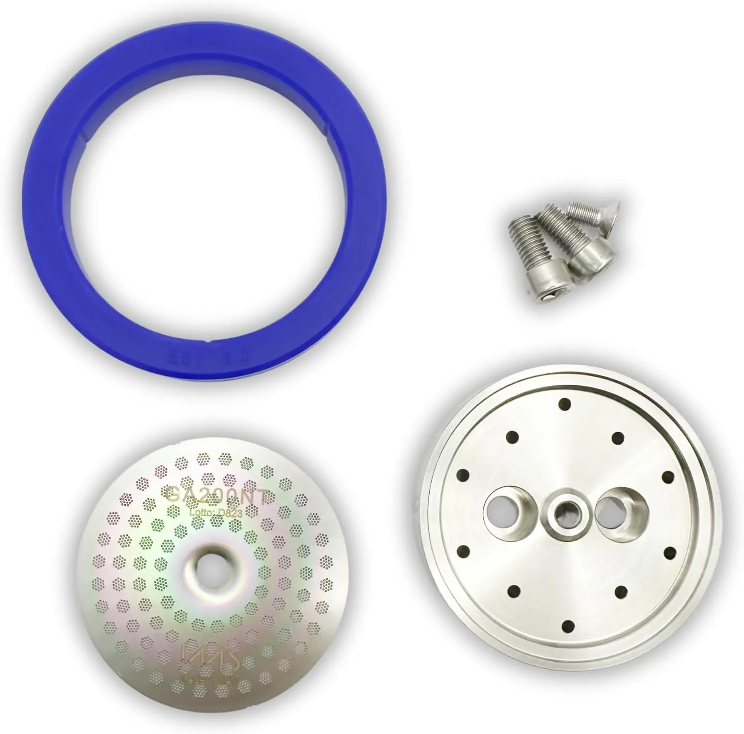 Tune Up kit Made for Gaggia Classic. Upgraded Stainless Steel Shower Holder. IMS Precision Nanotech Shower Screen GA200NT, Cafelat Silicone Gasket and All Screws (Custom Tune Up Kit)