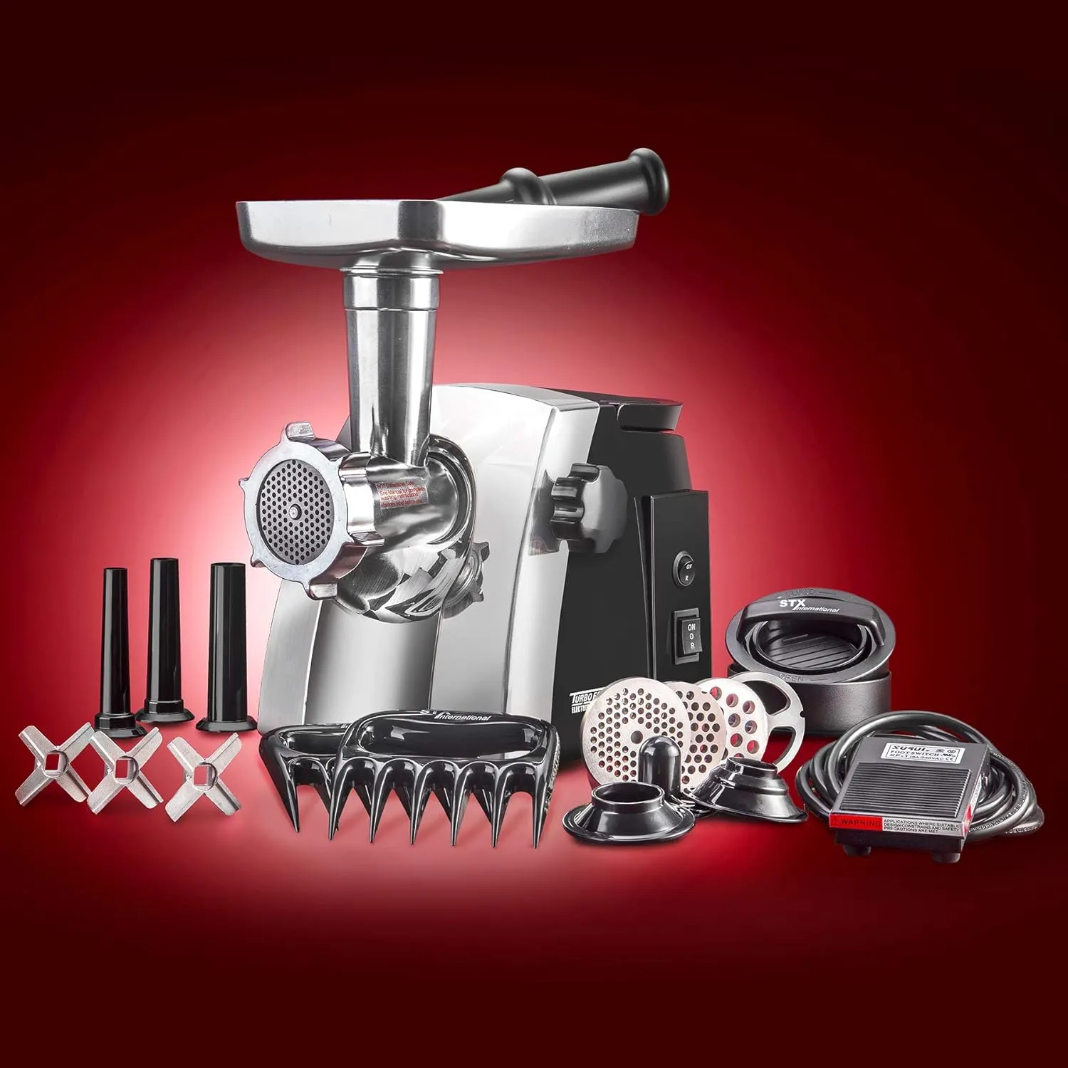 Turboforce Cadet 2000 Series Electric Meat Grinder | 7-in-1 Multifunctional | Foot Pedal | Slicer/Shredder/Grater | Sausage Stuffer | Kubbe Maker | 4 Grinding Plates & More Included
