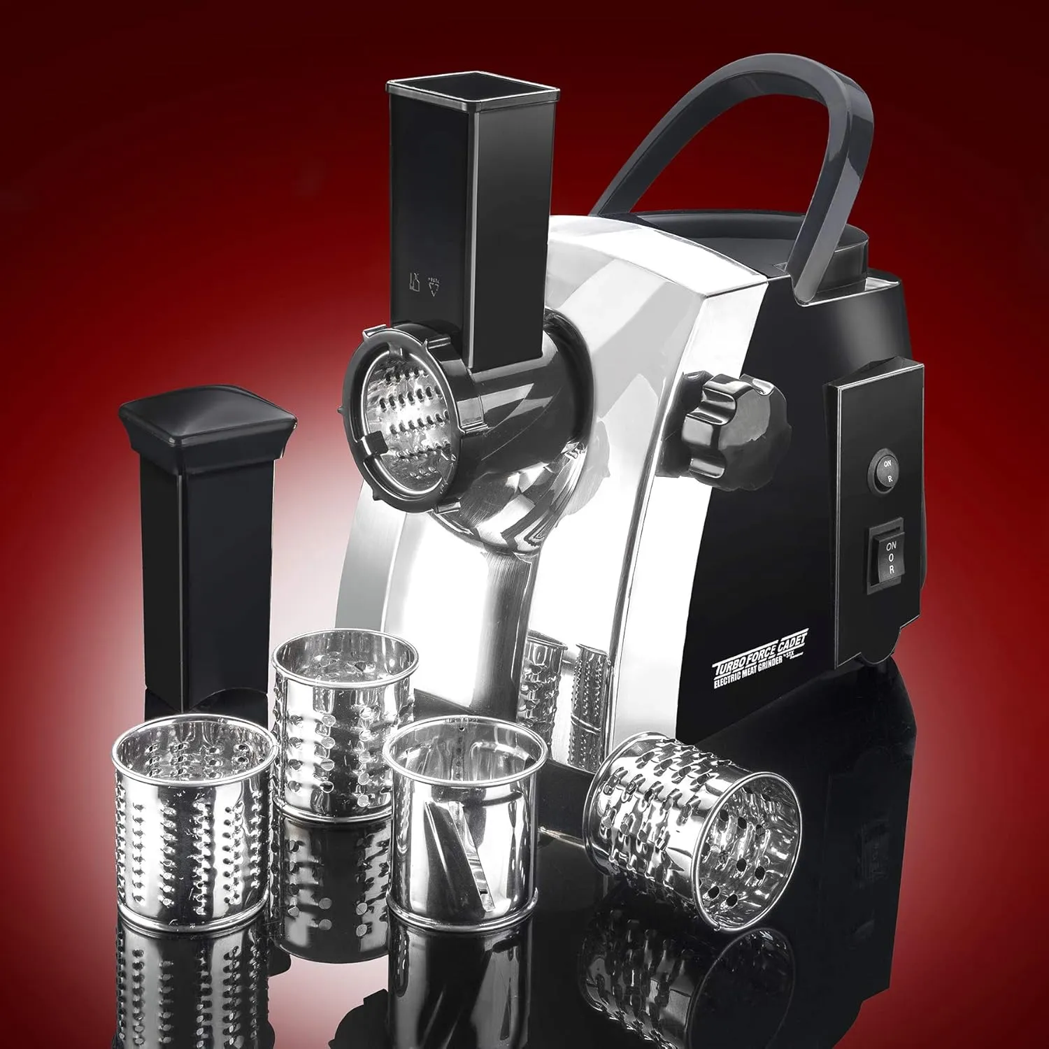 Turboforce Cadet 2000 Series Electric Meat Grinder | 7-in-1 Multifunctional | Foot Pedal | Slicer/Shredder/Grater | Sausage Stuffer | Kubbe Maker | 4 Grinding Plates & More Included