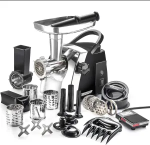 Turboforce Cadet 2000 Series Electric Meat Grinder | 7-in-1 Multifunctional | Foot Pedal | Slicer/Shredder/Grater | Sausage Stuffer | Kubbe Maker | 4 Grinding Plates & More Included