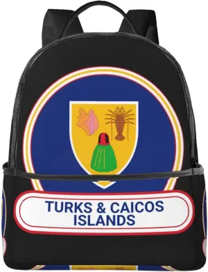 Turks Caicos Islands Flag Badge Casual Backpack Travel Backpacks Outdoor Sports Rucksack Lightweight Daypack Fashion Carry-on Bag for Weekender Traveling