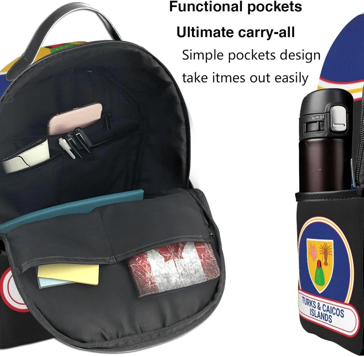 Turks Caicos Islands Flag Badge Casual Backpack Travel Backpacks Outdoor Sports Rucksack Lightweight Daypack Fashion Carry-on Bag for Weekender Traveling