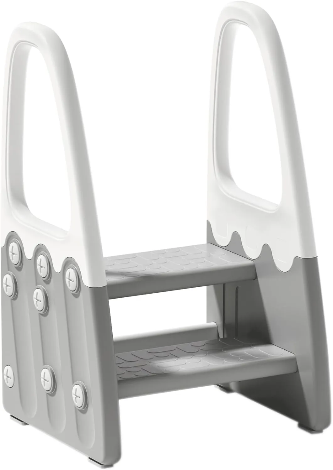 Two Step Stool with Handrails for Toddler and Kids, Standing Learning Stool Tower for Bathroom Sink, Potty Training, Children Step Up Learning Helper with Handles and Safety Non-Slip Pads(Gray)