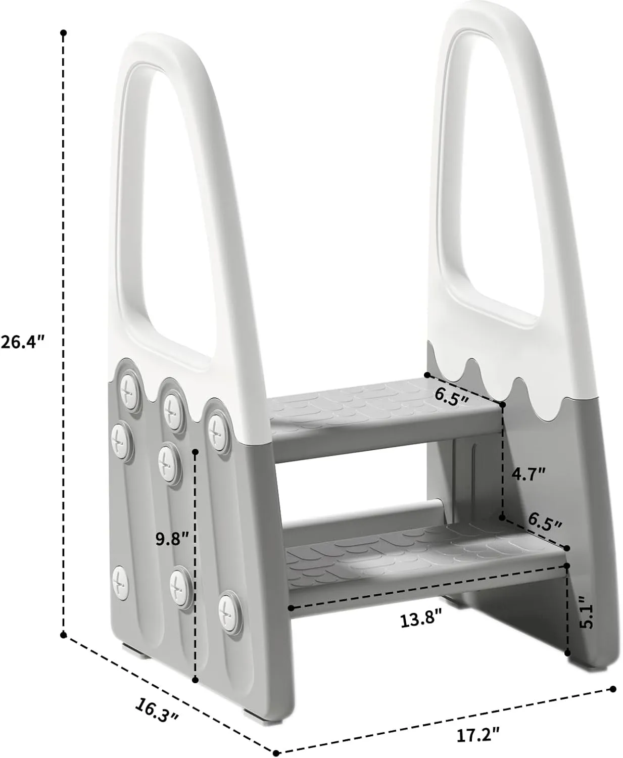 Two Step Stool with Handrails for Toddler and Kids, Standing Learning Stool Tower for Bathroom Sink, Potty Training, Children Step Up Learning Helper with Handles and Safety Non-Slip Pads(Gray)
