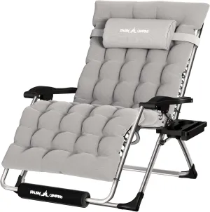 UDPATIO Oversized Zero Gravity Chair 29In XL Lounge Chair with Removable Cushion |Pillows, Outdoor Folding Reclining with |Cup Holder |Foot Rest |Lock,Reclining Patio Chairs Grey, Support 500LB
