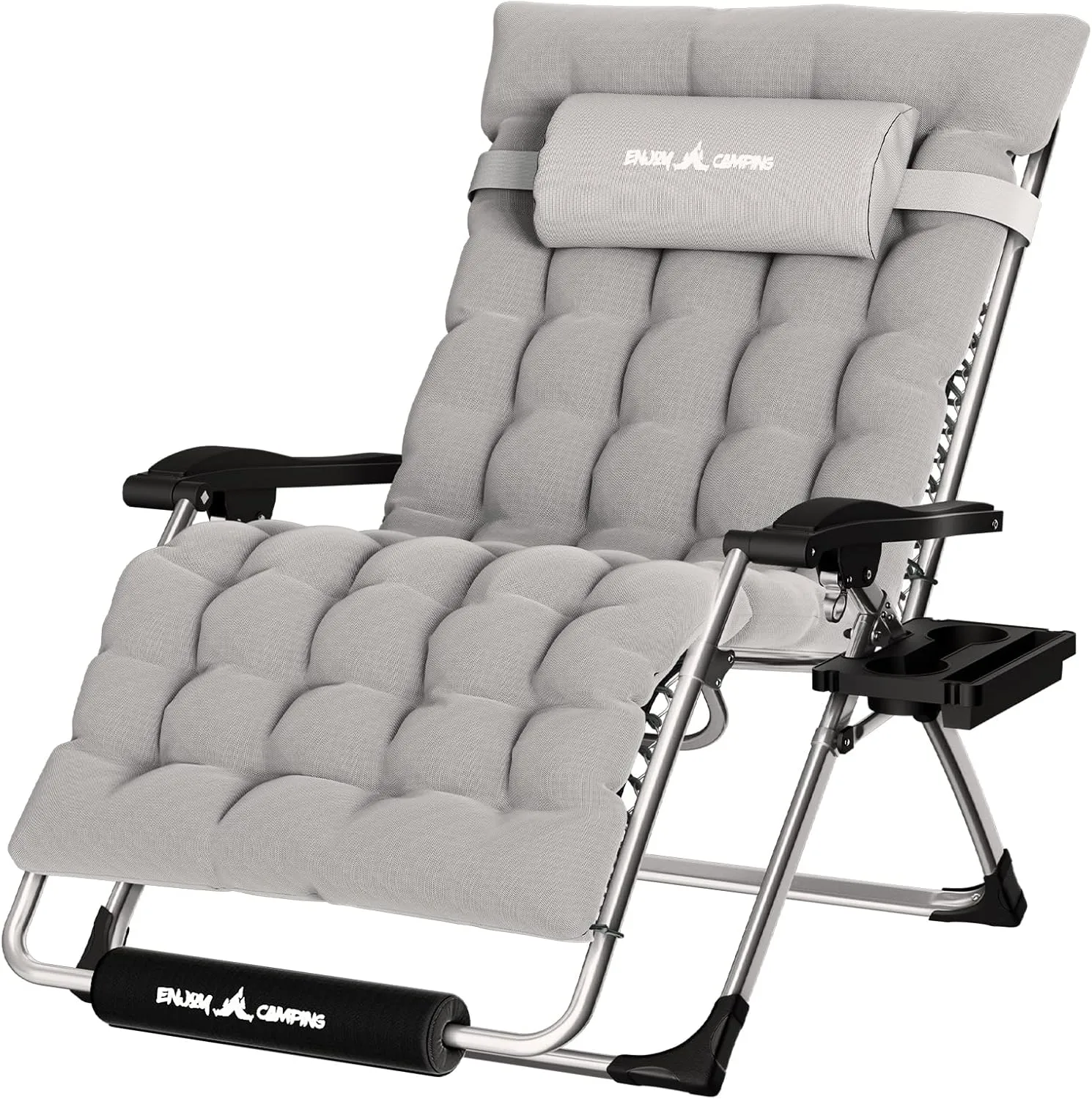 UDPATIO Oversized Zero Gravity Chair 29In XL Lounge Chair with Removable Cushion |Pillows, Outdoor Folding Reclining with |Cup Holder |Foot Rest |Lock,Reclining Patio Chairs Grey, Support 500LB