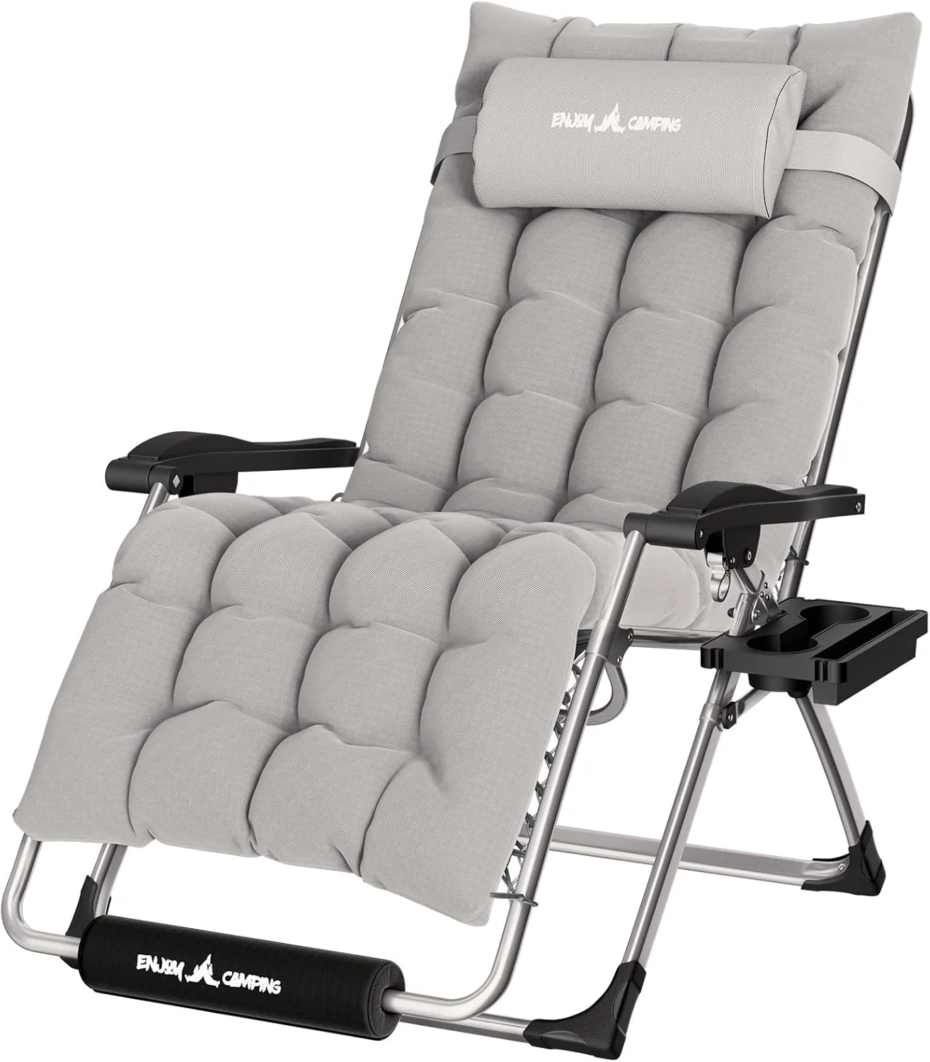 UDPATIO Oversized Zero Gravity Chair 29In XL Patio Reclining Chair with Cushion, Outdoor Folding Recliner with Pillows|Cup Holder|Foot Rest|Padded Headrest, Grey, Support 500LB