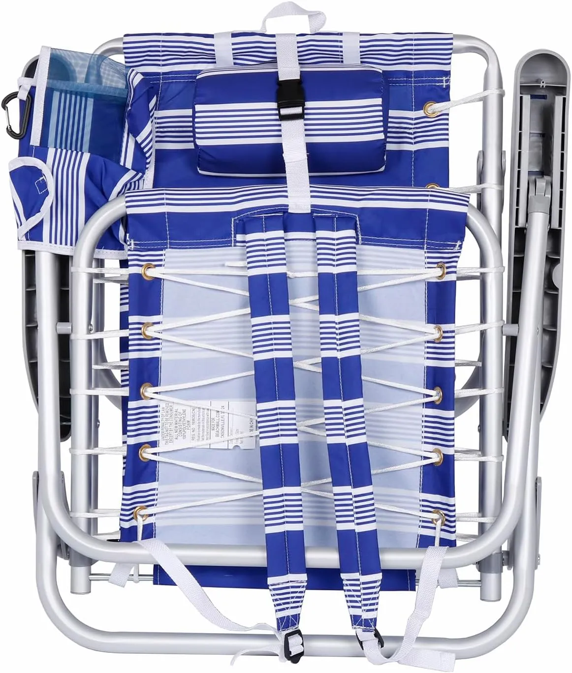 Ultimate Heavy Duty Aluminum Lace-Up Folding Backpack Beach Chair for Adults | Low Seat, Lay Flat, 5 Reclining Positions | Removable Insulated Cooler Pouch & Canopy for UV Protection