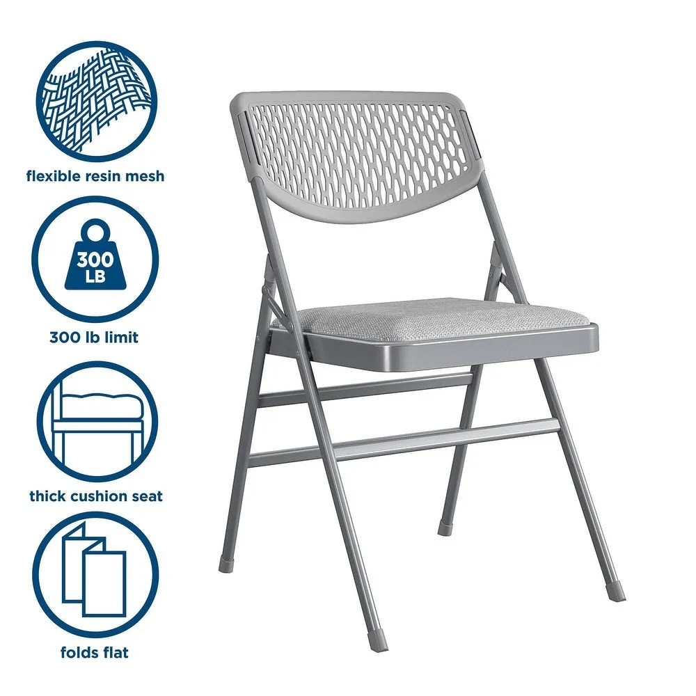 Ultra Comfort Commercial XL Premium Fabric Padded Folding Chair, ANSI/BIFMA 300 lb. Weight Rating, Triple Braced, Gray, 2-Pack